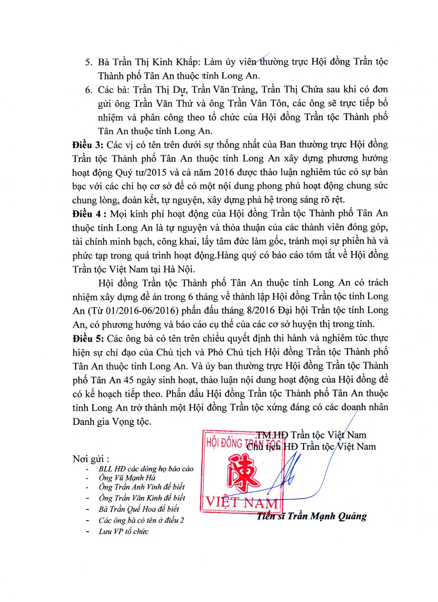 Quyết định của hội đồng Trần tộc Việt Nam